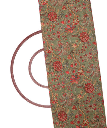 khaki green colour floral print chanderi fabric